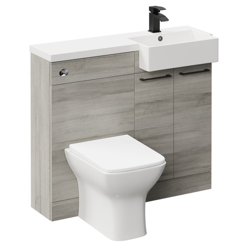 Napoli Combination Molina Ash 1000mm Vanity Unit Toilet Suite with Right Hand Square Semi Recessed 1 Tap Hole Basin and 2 Doors with Matt Black Handles Left Hand View