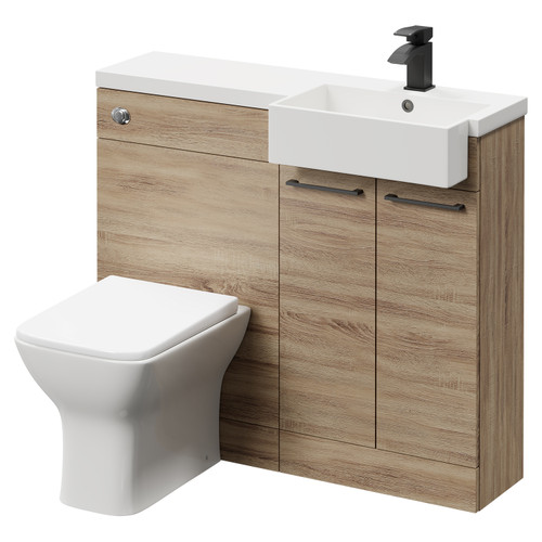 Napoli Combination Bordalino Oak 1000mm Vanity Unit Toilet Suite with Right Hand Square Semi Recessed 1 Tap Hole Basin and 2 Doors with Matt Black Handles Right Hand View