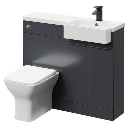 Napoli Combination Gloss Grey 1000mm Vanity Unit Toilet Suite with Right Hand Square Semi Recessed 1 Tap Hole Basin and 2 Doors with Matt Black Handles Right Hand View