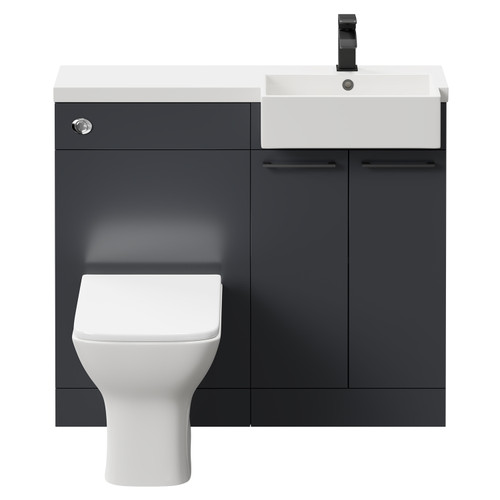 Napoli Combination Gloss Grey 1000mm Vanity Unit Toilet Suite with Right Hand Square Semi Recessed 1 Tap Hole Basin and 2 Doors with Matt Black Handles Front View