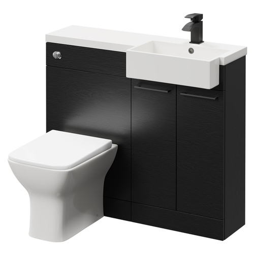 Napoli Combination Nero Oak 1000mm Vanity Unit Toilet Suite with Right Hand Square Semi Recessed 1 Tap Hole Basin and 2 Doors with Matt Black Handles Right Hand View