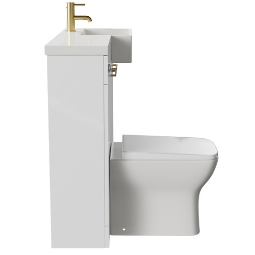 Napoli Combination Gloss White 1000mm Vanity Unit Toilet Suite with Right Hand Square Semi Recessed 1 Tap Hole Basin and 2 Doors with Brushed Brass Handles Side View