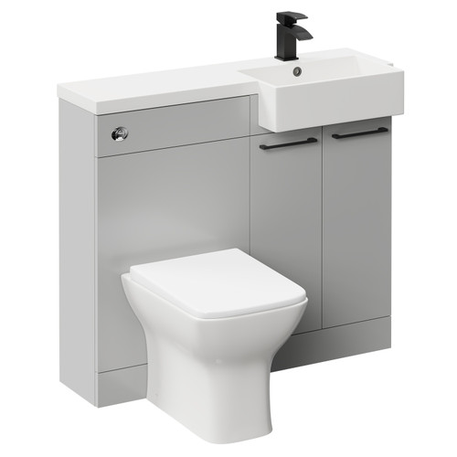 Napoli Combination Gloss Grey Pearl 1000mm Vanity Unit Toilet Suite with Right Hand Square Semi Recessed 1 Tap Hole Basin and 2 Doors with Matt Black Handles Left Hand View