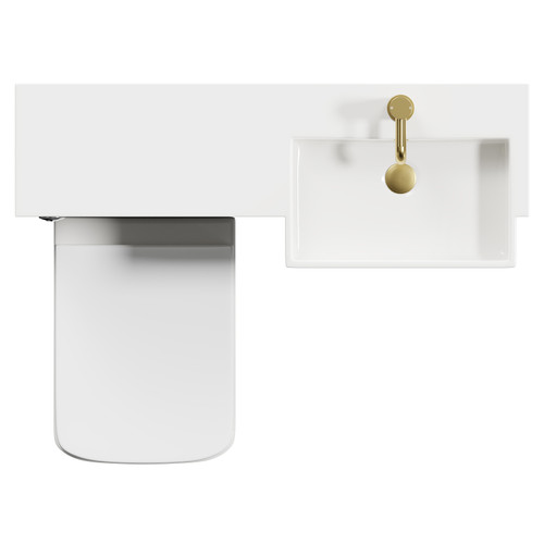 Napoli Combination Molina Ash 1000mm Vanity Unit Toilet Suite with Right Hand Square Semi Recessed 1 Tap Hole Basin and 2 Doors with Brushed Brass Handles Top View From Above