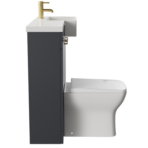 Napoli Combination Gloss Grey 1000mm Vanity Unit Toilet Suite with Right Hand Square Semi Recessed 1 Tap Hole Basin and 2 Doors with Brushed Brass Handles Side View