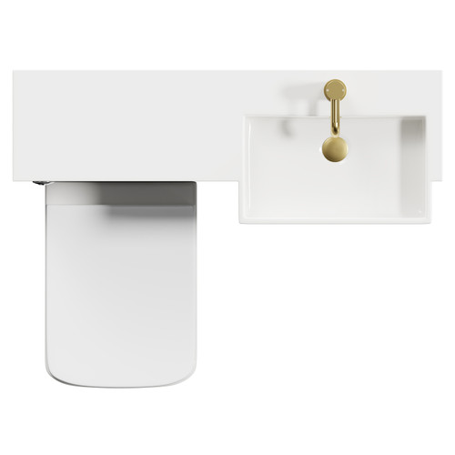 Napoli Combination Gloss Grey Pearl 1000mm Vanity Unit Toilet Suite with Right Hand Square Semi Recessed 1 Tap Hole Basin and 2 Doors with Brushed Brass Handles Top View From Above