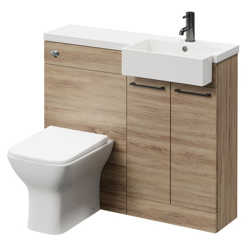 Napoli Combination Bordalino Oak 1000mm Vanity Unit Toilet Suite with Right Hand Square Semi Recessed 1 Tap Hole Basin and 2 Doors with Gunmetal Grey Handles Right Hand View