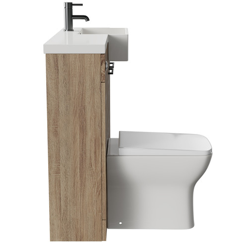 Napoli Combination Bordalino Oak 1000mm Vanity Unit Toilet Suite with Right Hand Square Semi Recessed 1 Tap Hole Basin and 2 Doors with Gunmetal Grey Handles Side View