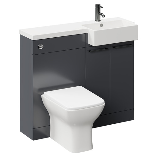 Napoli Combination Gloss Grey 1000mm Vanity Unit Toilet Suite with Right Hand Square Semi Recessed 1 Tap Hole Basin and 2 Doors with Gunmetal Grey Handles Left Hand View