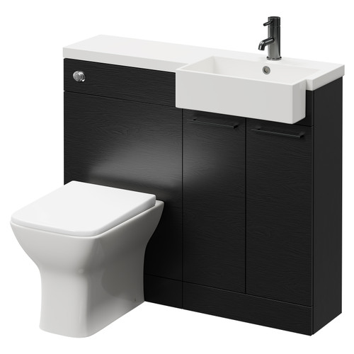 Napoli Combination Nero Oak 1000mm Vanity Unit Toilet Suite with Right Hand Square Semi Recessed 1 Tap Hole Basin and 2 Doors with Gunmetal Grey Handles Right Hand View