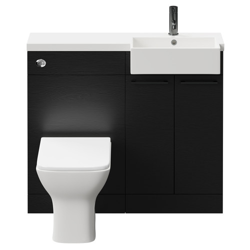 Napoli Combination Nero Oak 1000mm Vanity Unit Toilet Suite with Right Hand Square Semi Recessed 1 Tap Hole Basin and 2 Doors with Gunmetal Grey Handles Front View