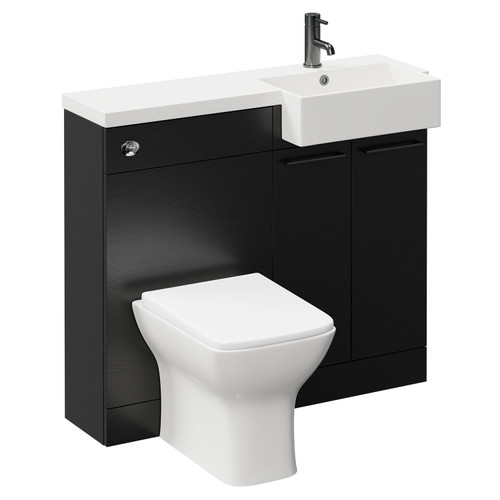 Napoli Combination Nero Oak 1000mm Vanity Unit Toilet Suite with Right Hand Square Semi Recessed 1 Tap Hole Basin and 2 Doors with Gunmetal Grey Handles Left Hand View