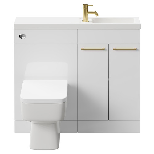 Napoli Combination Gloss White 1000mm Vanity Unit Toilet Suite with Slimline 1 Tap Hole Basin and 2 Doors with Brushed Brass Handles Front View