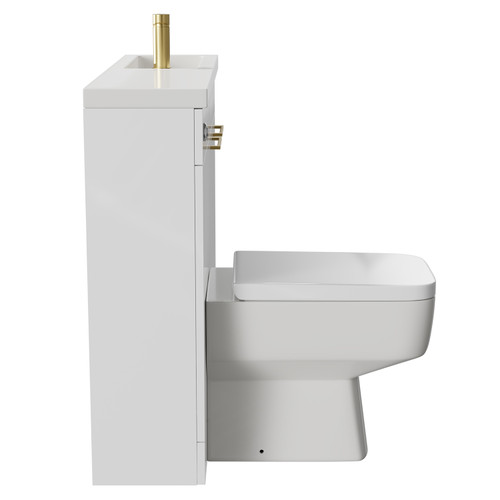 Napoli Combination Gloss White 1000mm Vanity Unit Toilet Suite with Slimline 1 Tap Hole Basin and 2 Doors with Brushed Brass Handles Side on View