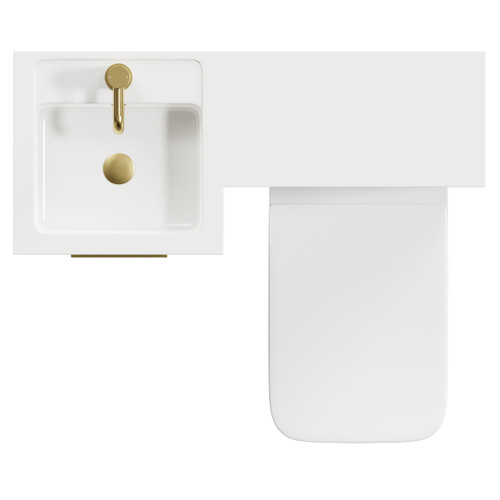 Napoli Combination Gloss White 900mm Vanity Unit Toilet Suite with Left Hand L Shaped 1 Tap Hole Basin and Single Door with Brushed Brass Handle Top View From Above