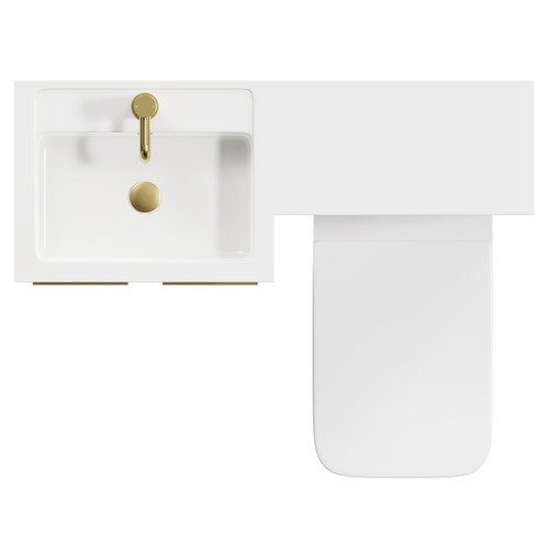 Napoli Combination Gloss White 1000mm Vanity Unit Toilet Suite with Left Hand L Shaped 1 Tap Hole Basin and 2 Doors with Brushed Brass Handles Top View From Above