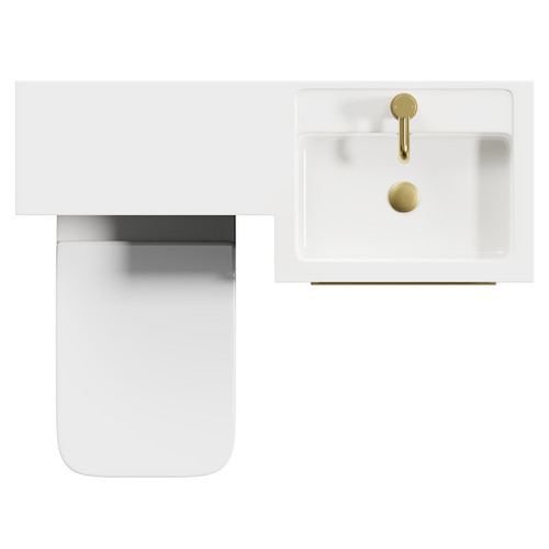Napoli Combination Gloss White 1000mm Vanity Unit Toilet Suite with Right Hand L Shaped 1 Tap Hole Basin and 2 Drawers with Brushed Brass Handles Top View From Above