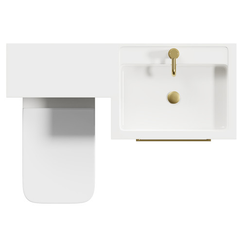 Napoli Combination Gloss White 1100mm Vanity Unit Toilet Suite with Right Hand L Shaped 1 Tap Hole Basin and 2 Drawers with Brushed Brass Handles Top View From Above