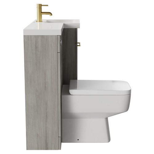 Napoli Combination Molina Ash 900mm Vanity Unit Toilet Suite with Right Hand L Shaped 1 Tap Hole Basin and Single Door with Brushed Brass Handle Side on View