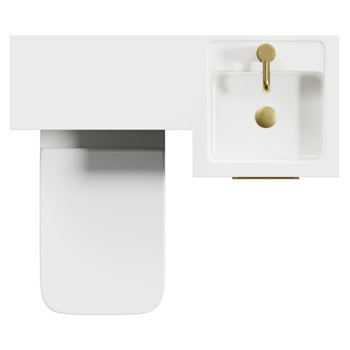 Napoli Combination Molina Ash 900mm Vanity Unit Toilet Suite with Right Hand L Shaped 1 Tap Hole Basin and Single Door with Brushed Brass Handle Top View From Above