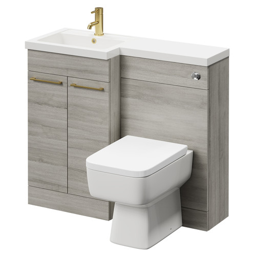 Napoli Combination Molina Ash 1000mm Vanity Unit Toilet Suite with Left Hand L Shaped 1 Tap Hole Basin and 2 Doors with Brushed Brass Handles Right Hand Side View