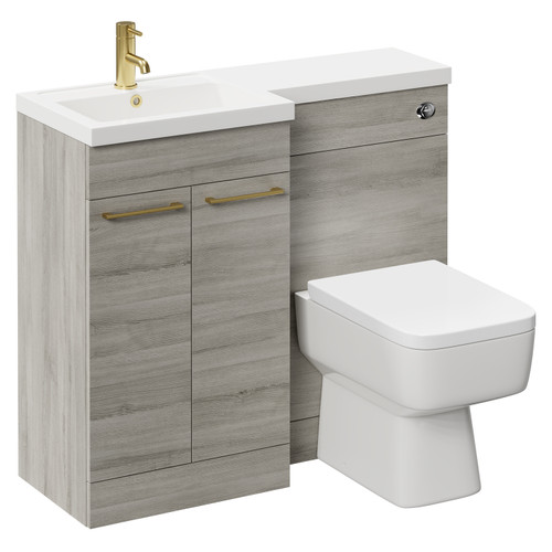 Napoli Combination Molina Ash 1000mm Vanity Unit Toilet Suite with Left Hand L Shaped 1 Tap Hole Basin and 2 Doors with Brushed Brass Handles Left Hand Side View