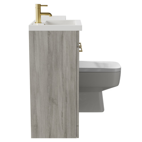 Napoli Combination Molina Ash 1000mm Vanity Unit Toilet Suite with Left Hand L Shaped 1 Tap Hole Basin and 2 Doors with Brushed Brass Handles Side on View