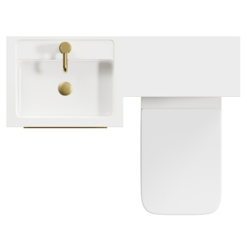 Napoli Combination Molina Ash 1000mm Vanity Unit Toilet Suite with Left Hand L Shaped 1 Tap Hole Basin and 2 Drawers with Brushed Brass Handles Top View From Above