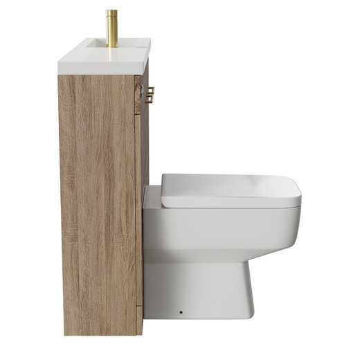 Napoli Combination Bordalino Oak 1000mm Vanity Unit Toilet Suite with Slimline 1 Tap Hole Basin and 2 Doors with Brushed Brass Handles Side on View