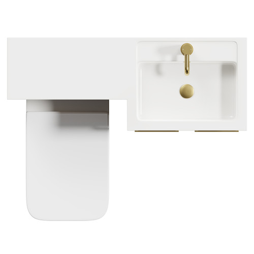 Napoli Combination Bordalino Oak 1000mm Vanity Unit Toilet Suite with Right Hand L Shaped 1 Tap Hole Basin and 2 Doors with Brushed Brass Handles Top View From Above