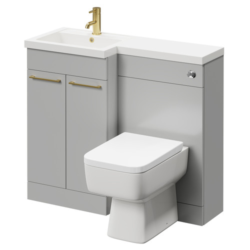 Napoli Combination Gloss Grey Pearl 1000mm Vanity Unit Toilet Suite with Left Hand L Shaped 1 Tap Hole Basin and 2 Doors with Brushed Brass Handles Right Hand View