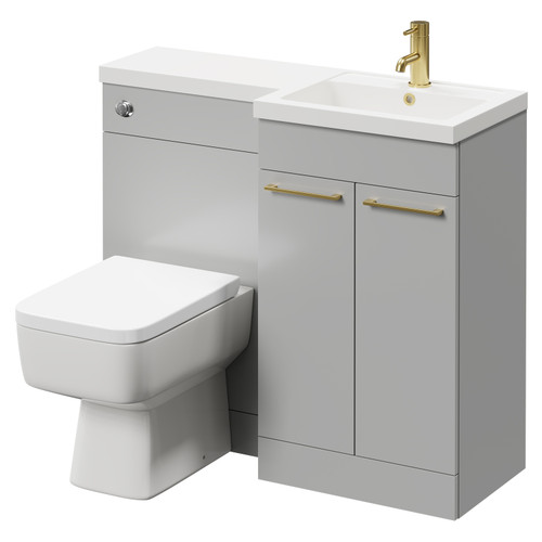 Napoli Combination Gloss Grey Pearl 1000mm Vanity Unit Toilet Suite with Right Hand L Shaped 1 Tap Hole Basin and 2 Doors with Brushed Brass Handles Right Hand Side View