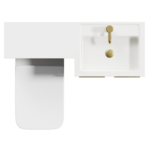 Napoli Combination Gloss Grey Pearl 1000mm Vanity Unit Toilet Suite with Right Hand L Shaped 1 Tap Hole Basin and 2 Doors with Brushed Brass Handles Top View From Above