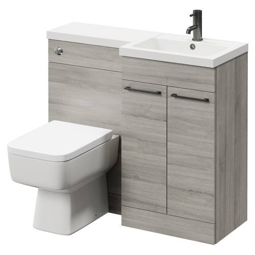 Napoli Combination Molina Ash 1000mm Vanity Unit Toilet Suite with Right Hand L Shaped 1 Tap Hole Basin and 2 Doors with Gunmetal Grey Handles Right Hand Side View