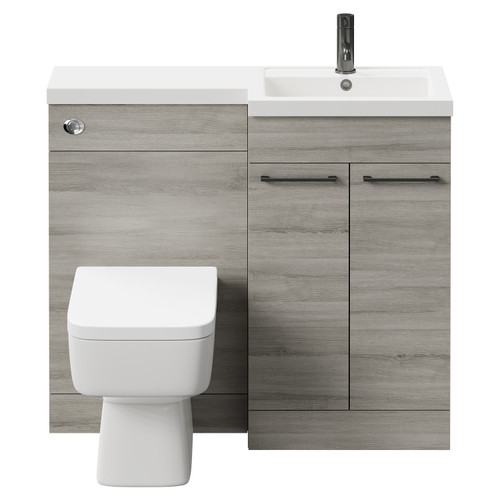 Napoli Combination Molina Ash 1000mm Vanity Unit Toilet Suite with Right Hand L Shaped 1 Tap Hole Basin and 2 Doors with Gunmetal Grey Handles Front View