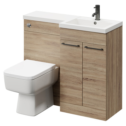 Napoli Combination Bordalino Oak 1000mm Vanity Unit Toilet Suite with Right Hand L Shaped 1 Tap Hole Basin and 2 Doors with Gunmetal Grey Handles Right Hand Side View