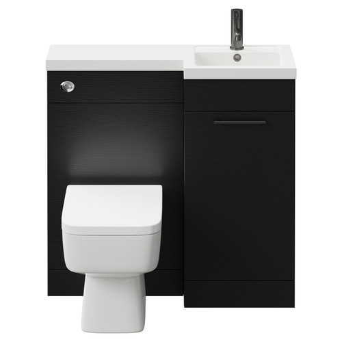 Napoli Combination Nero Oak 900mm Vanity Unit Toilet Suite with Right Hand L Shaped 1 Tap Hole Basin and Single Door with Gunmetal Grey Handle Front View