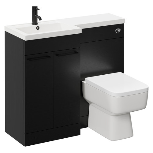 Napoli Combination Nero Oak 1000mm Vanity Unit Toilet Suite with Left Hand L Shaped 1 Tap Hole Basin and 2 Doors with Gunmetal Grey Handles Left Hand Side View