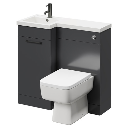 Napoli Combination Gloss Grey 900mm Vanity Unit Toilet Suite with Left Hand L Shaped 1 Tap Hole Basin and Single Door with Gunmetal Grey Handle Right Hand Side View