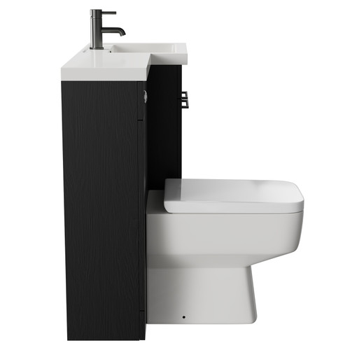 Napoli Combination Nero Oak 1000mm Vanity Unit Toilet Suite with Right Hand L Shaped 1 Tap Hole Basin and 2 Doors with Gunmetal Grey Handles Side on View