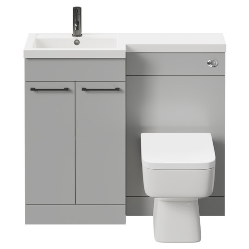 Napoli Combination Gloss Grey Pearl 1000mm Vanity Unit Toilet Suite with Left Hand L Shaped 1 Tap Hole Basin and 2 Doors with Gunmetal Grey Handles Front View