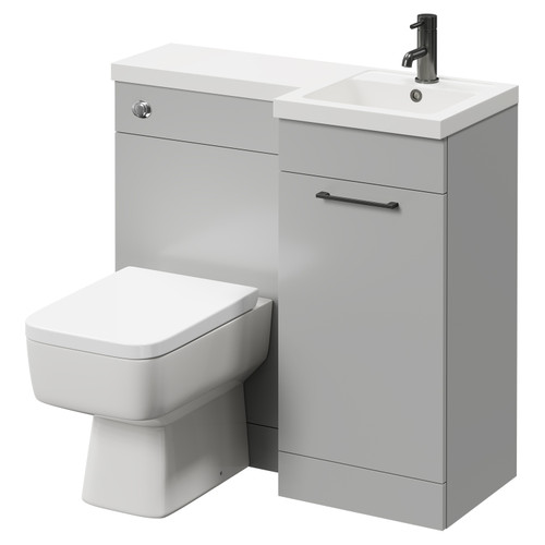 Napoli Combination Gloss Grey Pearl 900mm Vanity Unit Toilet Suite with Right Hand L Shaped 1 Tap Hole Basin and Single Door with Gunmetal Grey Handle Right Hand Side View