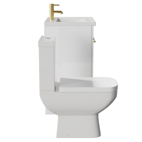 Turin Gloss White 600mm Floor Standing Vanity Unit and Toilet Suite with 1 Tap Hole Basin and 2 Doors with Brushed Brass Handles Side View