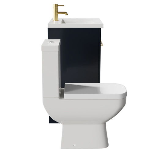 Turin Gloss White 600mm Floor Standing Vanity Unit and Toilet Suite with 1 Tap Hole Basin and 2 Doors with Brushed Brass Handles Side View