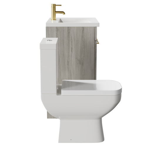 Turin Molina Ash 600mm Floor Standing Vanity Unit and Toilet Suite with 1 Tap Hole Basin and 2 Doors with Brushed Brass Handles Side View