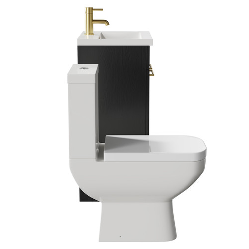 Turin Nero Oak 500mm Floor Standing Vanity Unit and Toilet Suite with 1 Tap Hole Basin and 2 Doors with Brushed Brass Handles Side View