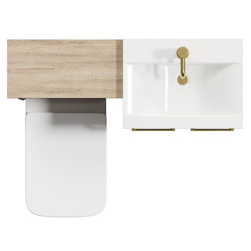 Napoli Bordalino Oak 1000mm Vanity Unit Toilet Suite with 1 Tap Hole Basin and 2 Doors with Brushed Brass Handles Top View