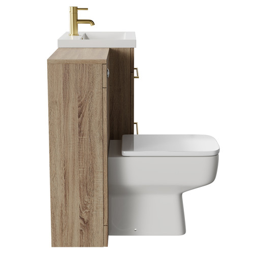 Napoli Bordalino Oak 1000mm Vanity Unit Toilet Suite with 1 Tap Hole Basin and 2 Drawers with Brushed Brass Handles Side View