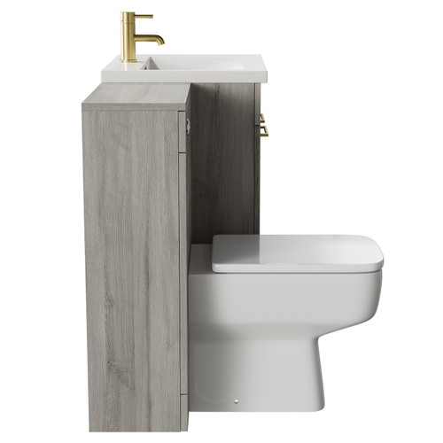 Napoli Molina Ash 1100mm Vanity Unit Toilet Suite with 1 Tap Hole Basin and 2 Doors with Brushed Brass Handles Side View