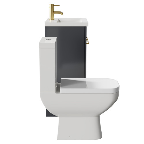 Turin Gloss Grey 500mm Floor Standing Vanity Unit and Toilet Suite with 1 Tap Hole Basin and 2 Doors with Brushed Brass Handles Side View